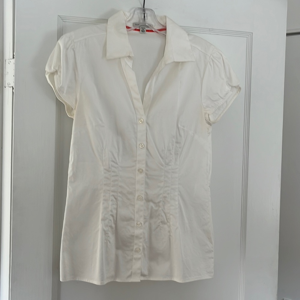 White cotton cap sleeve shirt-tailored waist Banana Republic women’s size 10